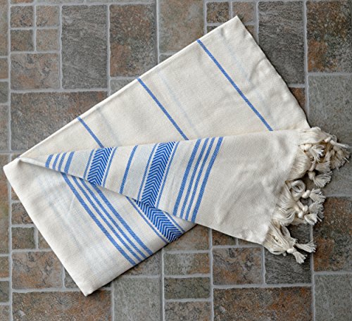 Dandelion - Ivory Basic Pattern - Naturally-Dyed Cotton Turkish Towel Peshtemal - 71x39 Inches - Navy Blue