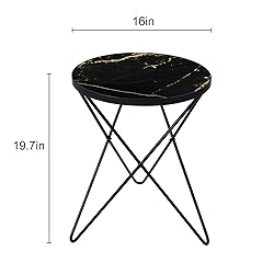 HLR Modern Round Side Table, End Table with Marble