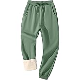 Flygo Men's Warm Fleece Pants Sherpa Lined Sweatpants Winter Active Track Joggers Pants(Rib Bottom Green 3XL)