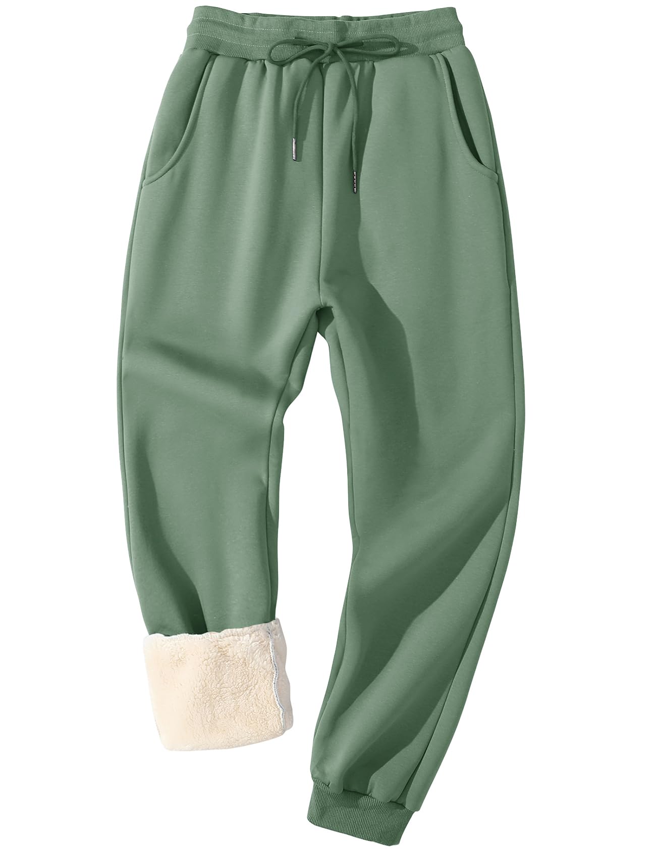 Flygo Men's Warm Fleece Pants Sherpa Lined Sweatpants Winter Active Track Joggers Pants(Rib Bottom Green XL) Image