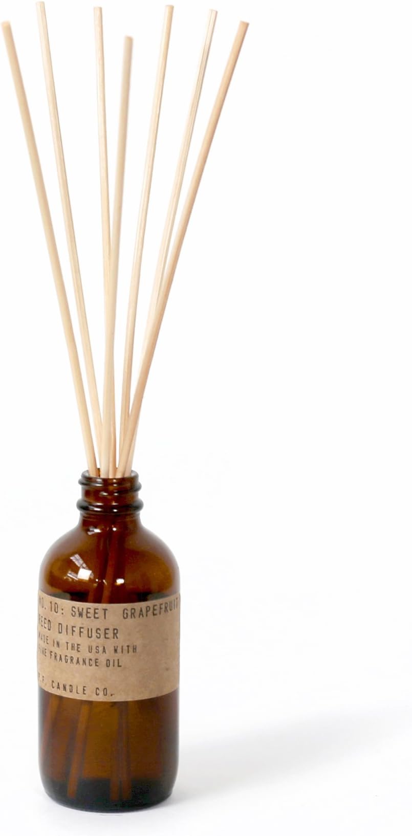 P.F. Candle Co.Sweet Grapefruit Classic Scented Rattan Reed Diffuser (3.5 fl oz) Amber Glass Jar, Fine Fragrance Oil, Flame-Free Fragrance, Made in The U.S.A.