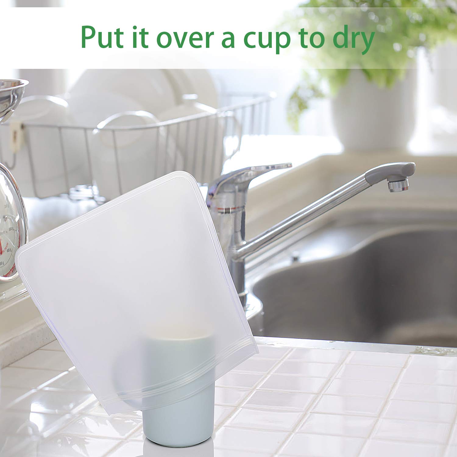 Reusable Sandwich Bags - FIRPOW 6 Pack Silicone and Food Safe Fabric Lunch Bags with Zipper, Ideal for kids Lunches, Sandwiches, Food Snacks, Make-up and Travel, Home, Organization