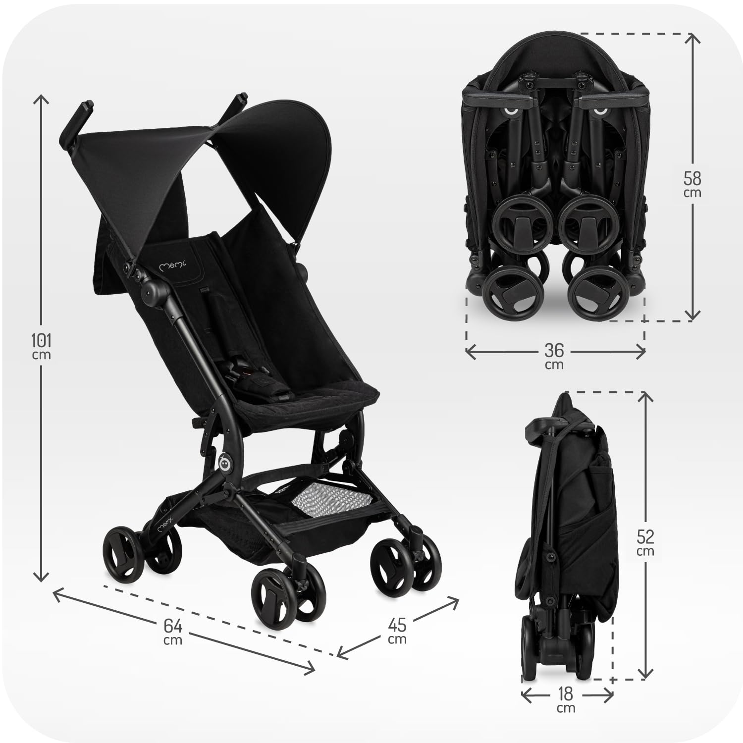 MoMi GRACE Reise Buggy Klein Zusammenklappbar - Kinderwagen Klappbar für Kinder bis 15kg ab 6 Monaten - Reisebuggy für Handgepäck Geeignet - Kinderbuggy Leicht 6,2kg - 5-Punkt-Sicherheitsgurt 9