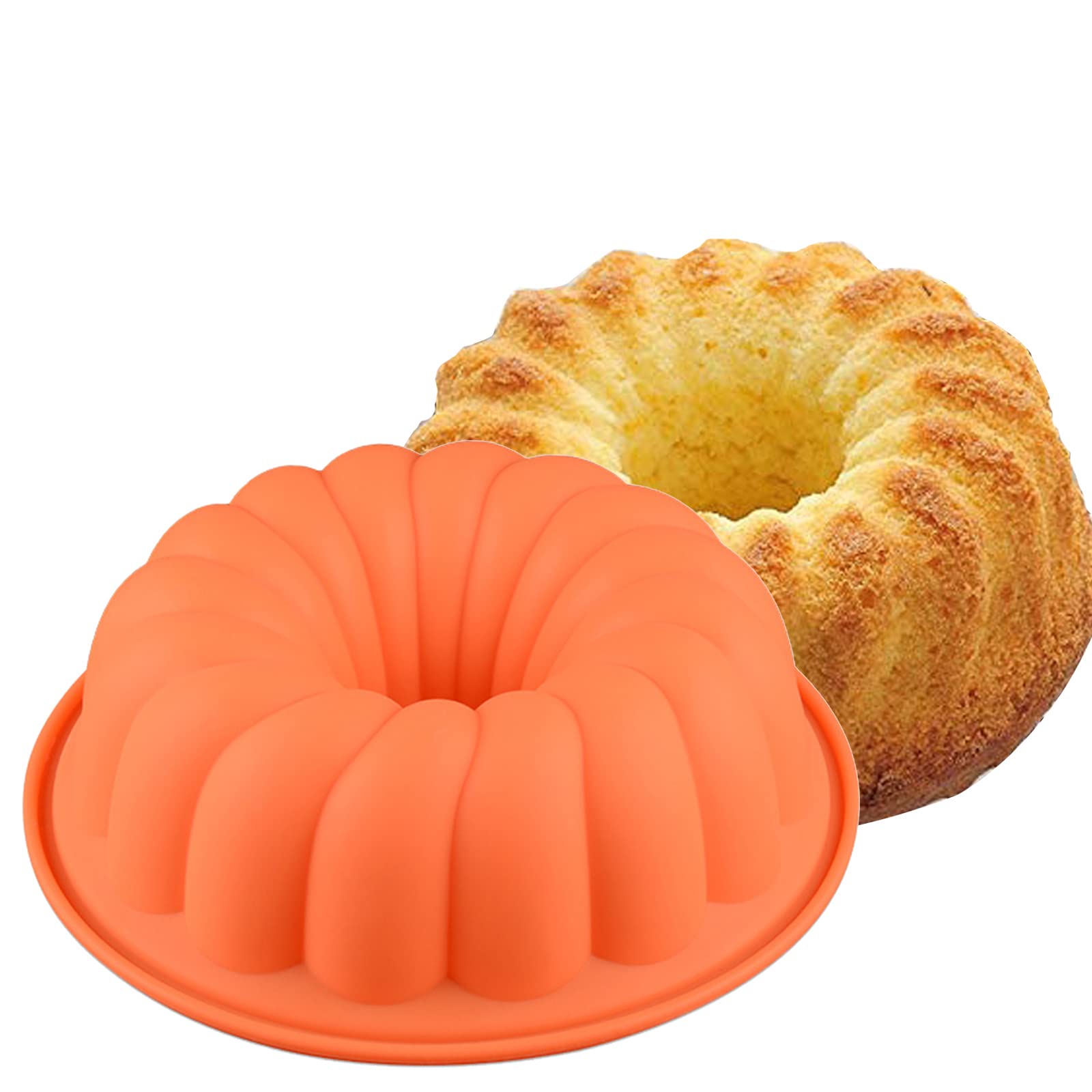 RoseFlower 1Pcs 9.45'' Nonstick Silicone Cake Mold Cake Pan Baking Mold, Leak-Proof Round Fluted Tube Cake Pan for Cake, Silicone Baking Molds for Cakes,Round Baking Pan for Christmas Cake Bread