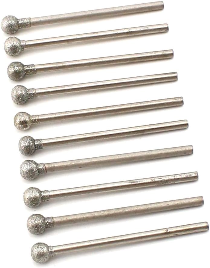 JINGLING 5mm 3/16 inch Diamond Coated SPHERICAL Head Circular Grinding Bit Mounted Point Lapidary Carving Tools Pack of 10Pcs