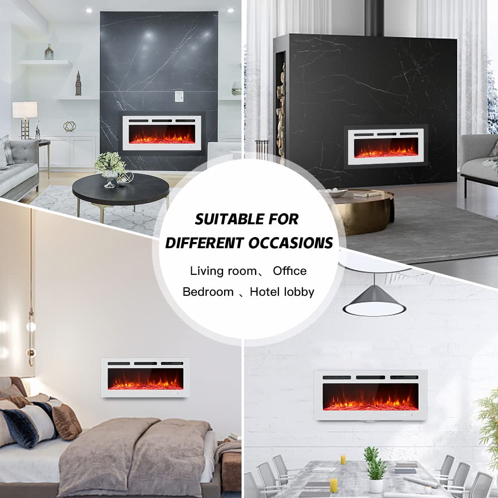 Maxhonor Chimenea eléctrica con insertos, calentador independiente para sala de estar, chimenea flotante con 12 colores LED con leños y piedras, calentadores espaciales para uso en interiores, 1500 W/750 W, blanco, 40 pulgadas Maxhonor Chimenea eléctrica con insertos, calentador independiente para sala de estar, chimenea flotante con 12 colores LED con leños y piedras, calentadores espaciales para uso en interiores, 1500 W/750 W, blanco, 40 pulgadas