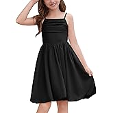 ODIZLI Girl's Spaghetti Strap A Line Ruched Bubble Dress Tween Girls Short Prom Dance Graduation Dresses Party Summer