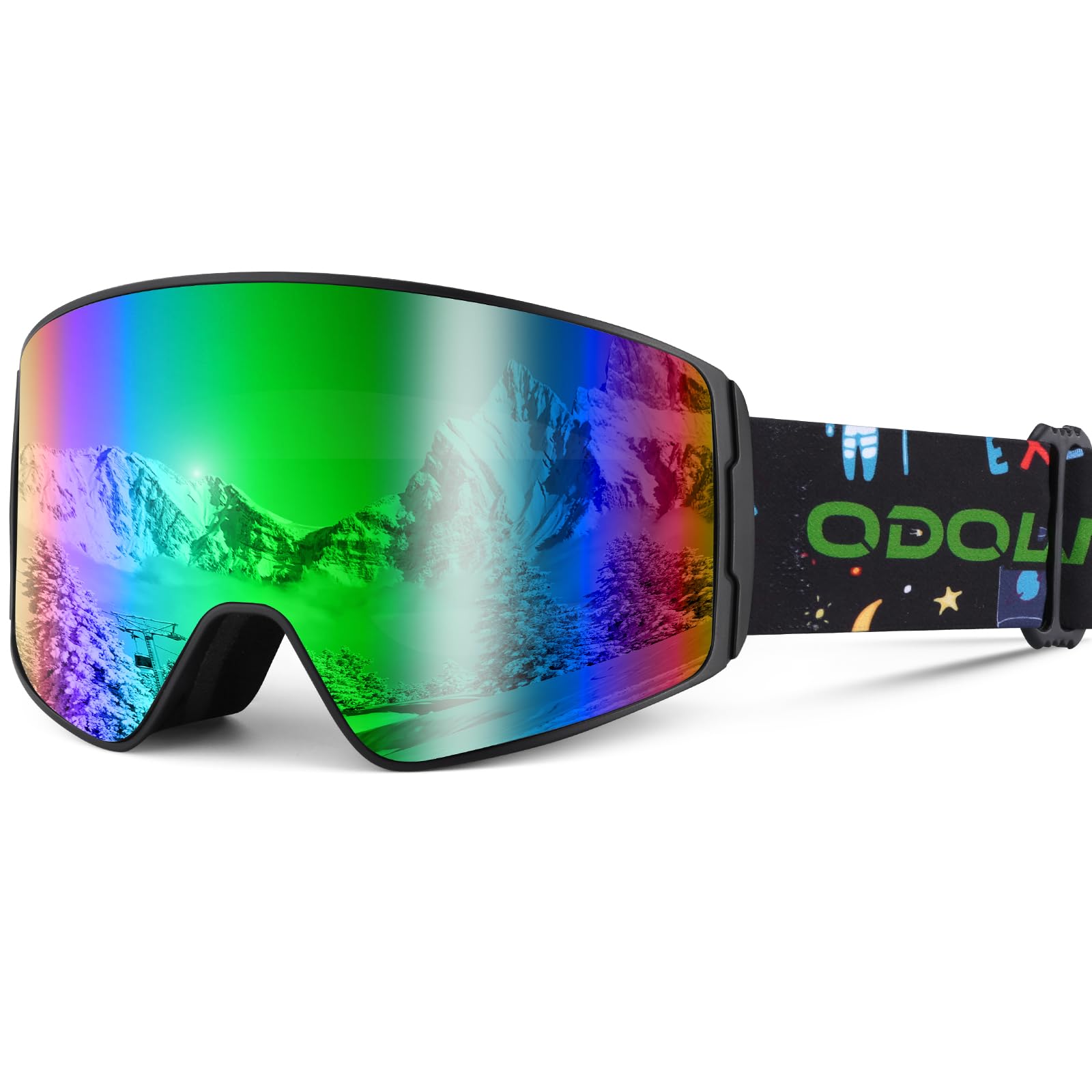Odoland OTG Ski Goggles for Kid and Youth, UV Protection and Anti-Fog Len for Children, Double Grey Spherical Lens Snowboard Goggles Perfect for Boys and Girls for Sunny and Cloudy BG