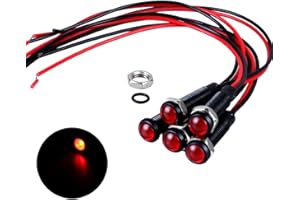 DMWD 5pcs 6mm LED Indicator Light Plastic Black Signal Dot Lamp 12V-24V 1/4" Mounting Hole Size with 15cm/5.9in. Wire (Red LED)