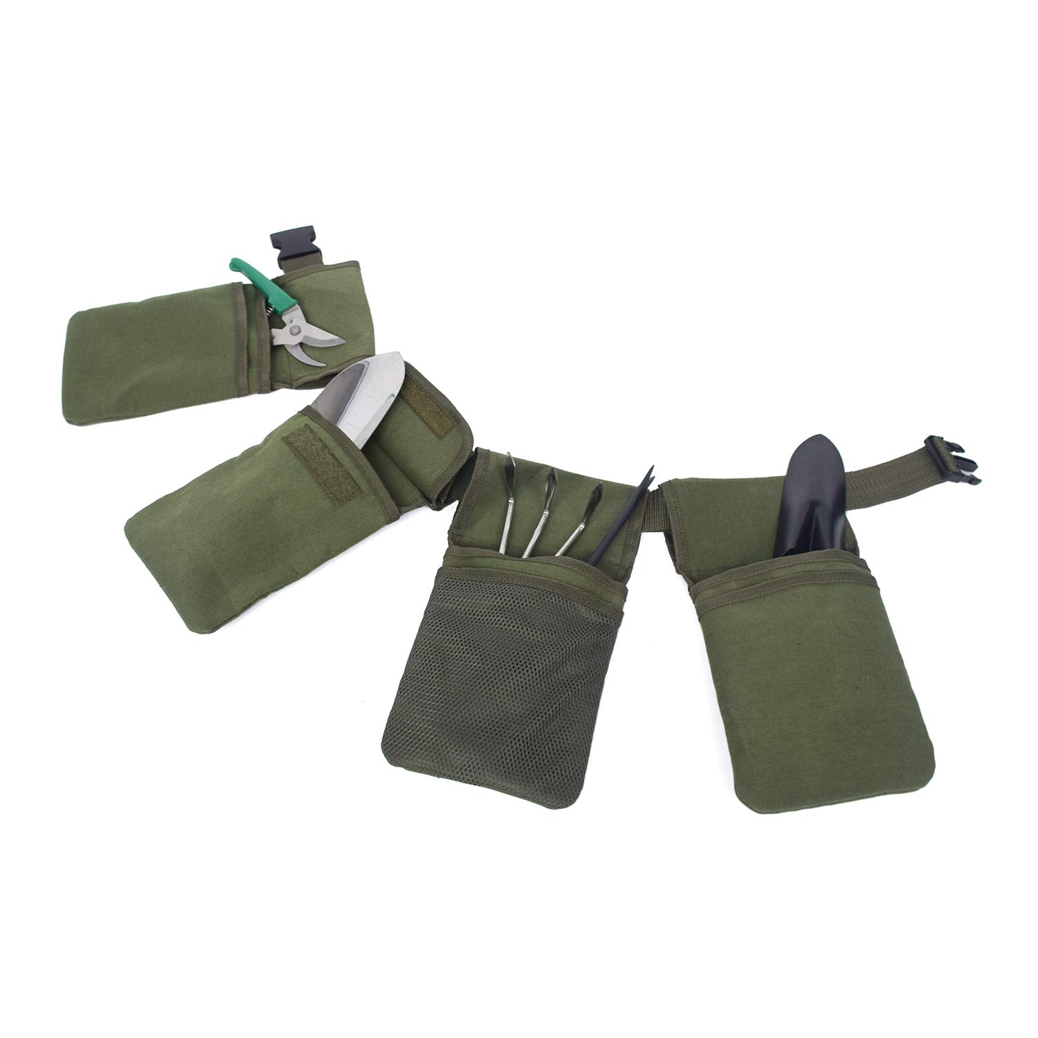Garden Tool Waist Belt Adjustable and 4 Canvas Pouches Detachable Waterproof