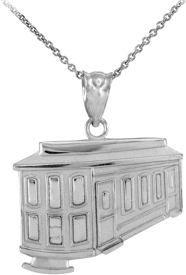 LABLINGZ Solid 14k White Gold San Francisco Cable Car Pendant Necklace