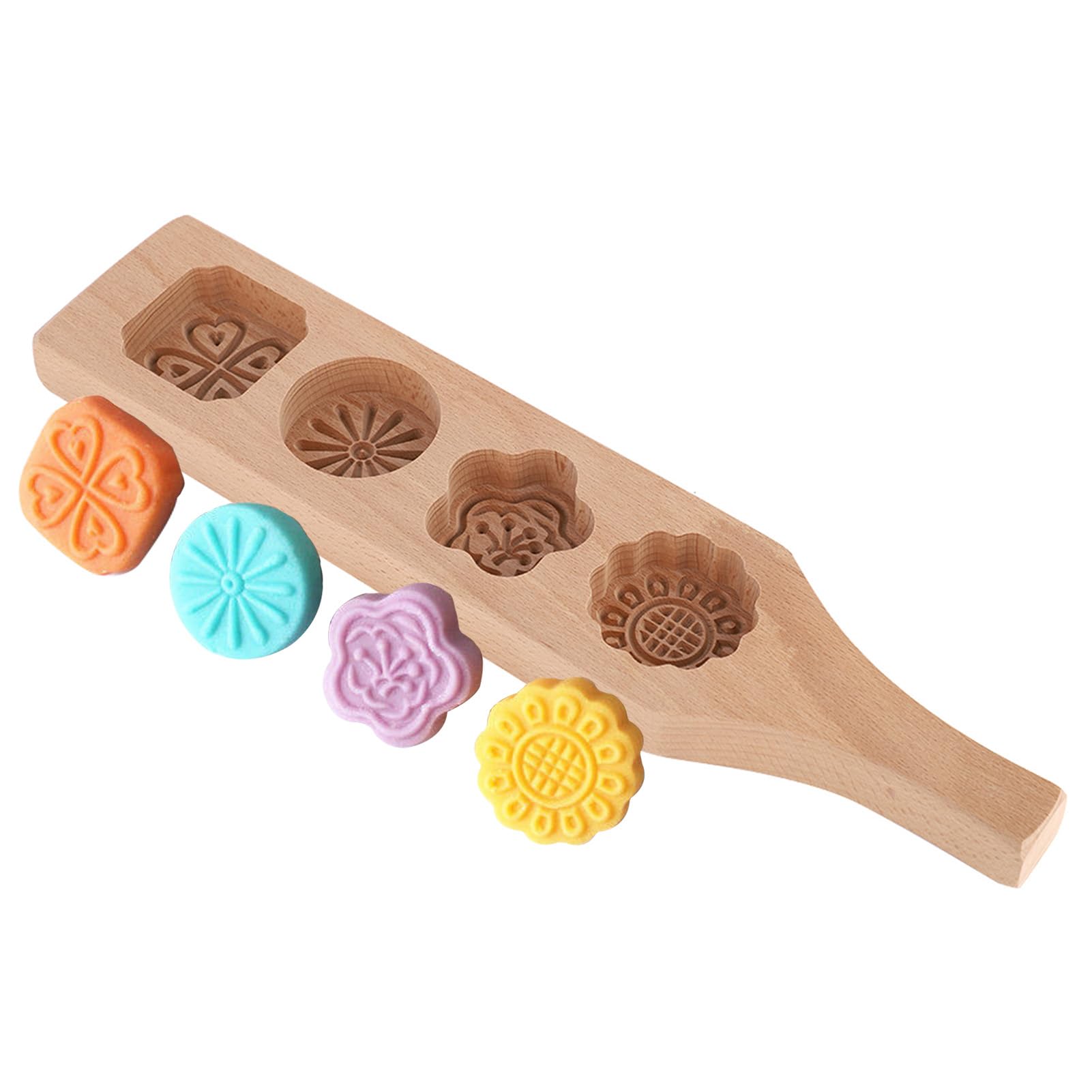 Mooncake Mould,Non Stick Wooden Mould Press Moon Cake Bake Baking Flower Round Cookies Mold for Muffin Moon Pies Biscuit Chocolate Green Bean Cake