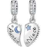 ZakiaHo Matching Heart Love Mother Daughter Son Sister Auntie Niece Sister Charm Blue Star Moon Birthday Charms for Bracelets Dangle Beads Womens Jewelry Comaptible with Pandora Charms Bracelets