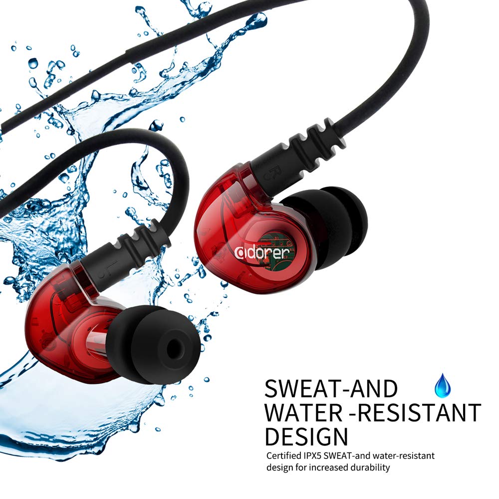 Adorer Sport Kopfhörer RX6 In-Ear Kopfhöre mit Mikrofon IPX4 Wasserschutz Stereo Ohrhörer für iPhone, iPad, Samsung, Android, MP3 - Rot