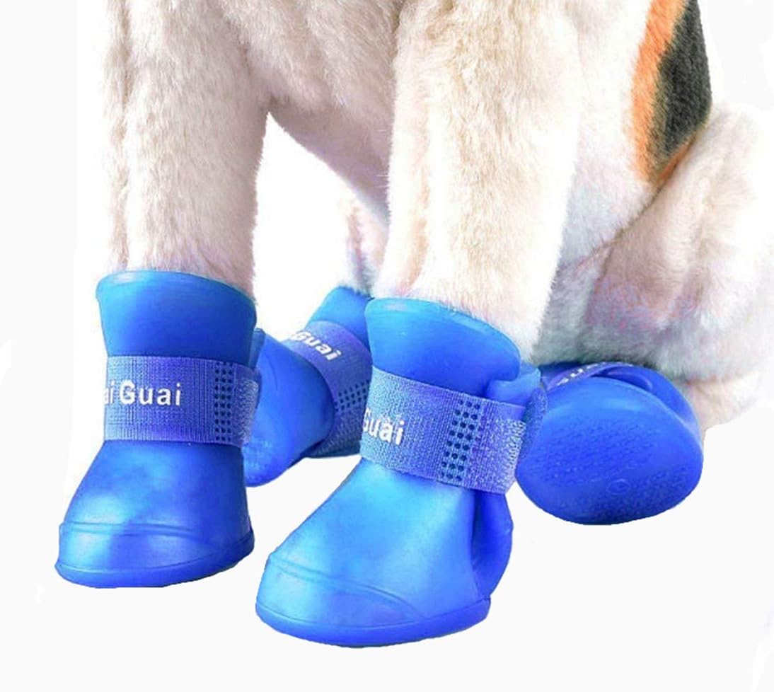 VICTORIE Dog Rain Shoes Waterproof Protective Boots for Small Medium Large Dogs blue 4pcs(L: 4.7 X 5.7 CM)