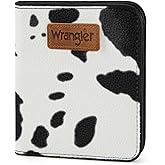 Montana West X Wrangler Small Black Cow Print Wallets for Women Slim Thin Wallet Card Cases Money Organizer Thin Mini Pocket Wallet with Rfid Lining and A Coin Purse