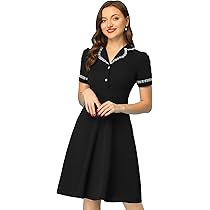 Allegra K Peter Pan Collar Dress for Women's Work Puff