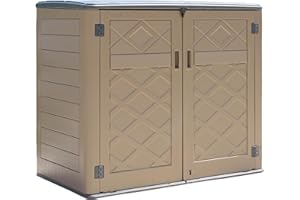 HOMSPARK Storage Shed Weather Resistance, Multi-Purpose Outdoor Storage Cabinet for Backyards and Patios, Horizontal Storage Shed for Lawnmower, Patio Accessories (Coffee, X Large - 48 cu.ft)