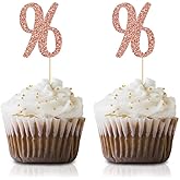 Rose Gold 96th Birthday Cupcake Topper, 24-Pack Number 96 Glitter Happy Birthday Party Cupcake Toppers, Decorations