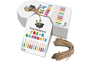 AUKOLASS 50 Pcs Pre-K Graduation Gift Tags, Congrats Grad Party Favors Gift Tags for High School or Happy College Graduation Party Decoration Supplies (pre k, 2.2 * 3.5)