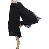 Angcoco Women's Loose Fit Double Layered Side Slit Chiffon Pants for Dance Training