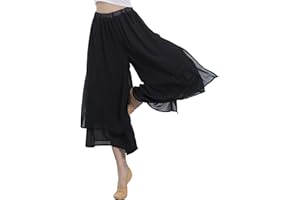 Angcoco Women's Loose Fit Double Layered Side Slit Chiffon Pants for Dance Training