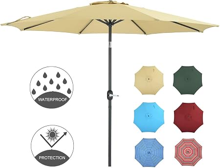 Fome 9ft Table Market Outdoor Garden Umbrella Aluminum Crank Tilt 8 Ribs Patio Umbrella