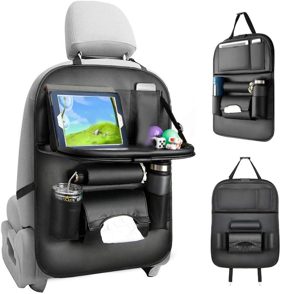 Gmorosa Car Backseat Organizer Foldable Table Holder PU Leather Kick Mat for Bottle Tissue Box Kid Toys