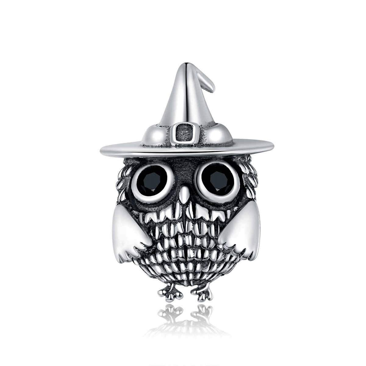 FeatherWish Sterling Silver 925 Charm Owl Bird Animal Witch Halloween Bead Fits And Compatible With Pandora Bracelets Gift For Daughter Friend Wife Sister (Witch Owl)