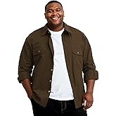 Big and Tall Shirts for Men,Button Down Work Shirt with Roll-Up Sleeves and Utility Pockets,Casual Outdoor Western Fit