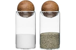 Sagaform Nature Collection Salt and Pepper Glass Salt & Pepper Shakers with Oak Stopper 4 1/2-Inch, Set of 2, Clear