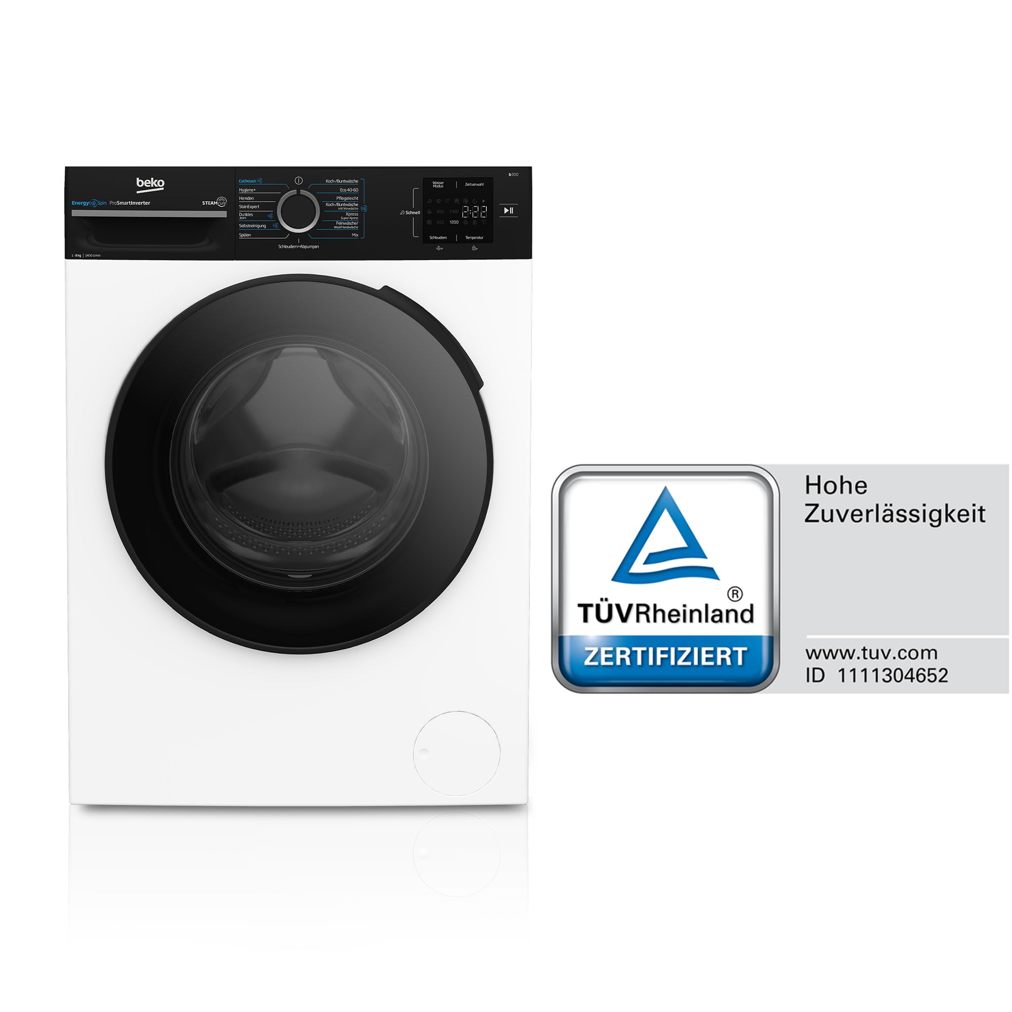 Beko BM3WFU3841R Waschvollautomat, Waschmaschine, 8 kg, EnergySpin, Schleuderwahl 1400 U/min, SteamCure Dampffunktion, allergikergeeignet, AquaWave Schontrommel, Weiß 2