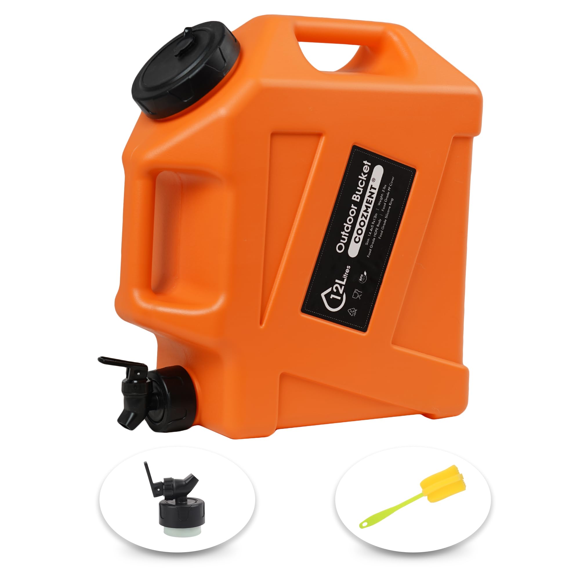 Photo 1 of COOZMENT 3.2 Gallon (12L) Portable Water Containers with Spigot, BPA Free Water Jug, Orange Water Tank, Multifunction Water Storage Containers for Camping Outdoor Hiking,Emergency Stroage