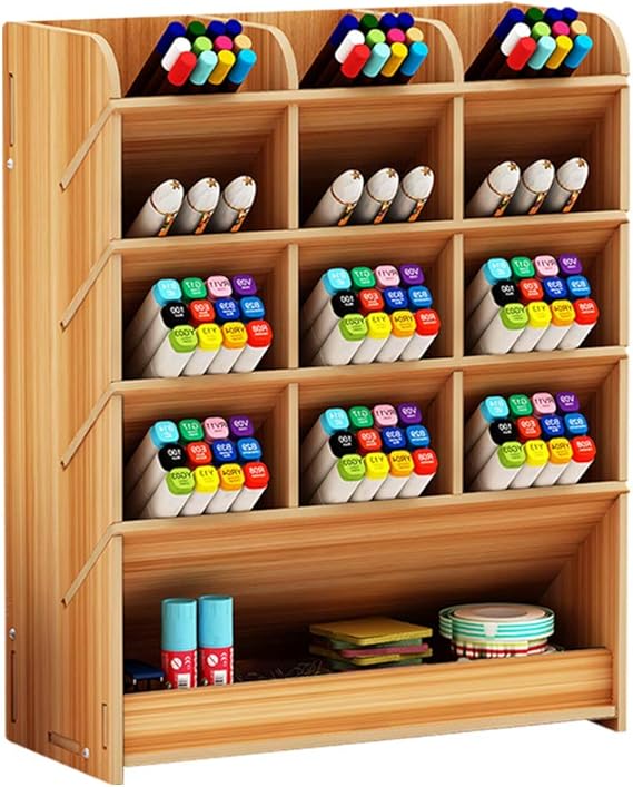 Wooden Pen Holder Storage Box, Multifunctional Desk Organiser Desk Tidy