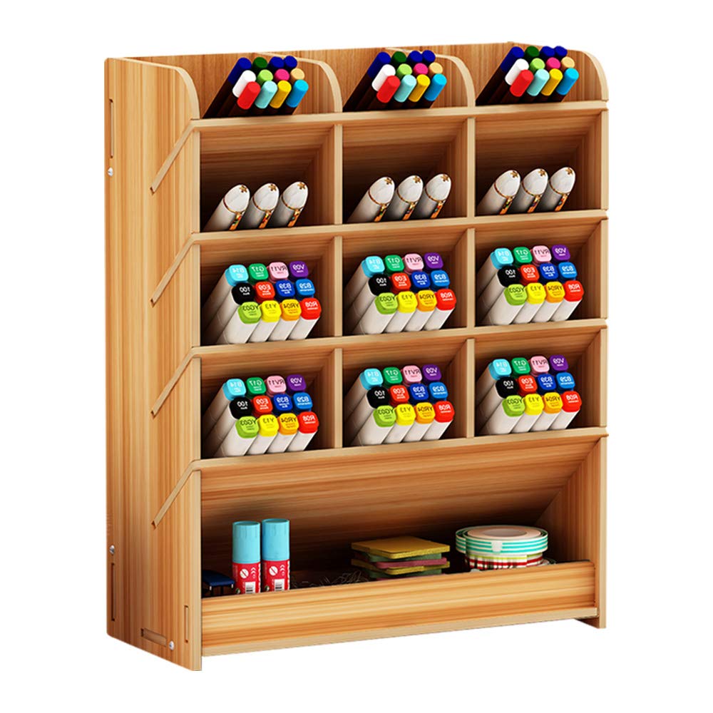 Hggzeg Wooden Pen Holder Storage Box, Multifunctional Desk Organiser Desk Tidy Pen Holder for Home, Office and School (Cherry Color)