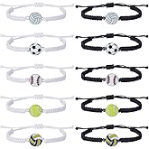 AHANDMAKER 10pcs 10 Styles Braided Sport Bracelets, Adjustable Sports Theme Charm Jewelry Baseball Football Tennis Volleyball Souvenir Woven Rope Jewelry for Friends Sport Team Players