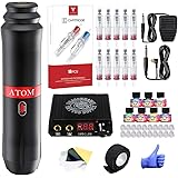 Dragonahwk Beginners Tattoo Pen Kit Complete Rotary Tattoo Machine Kit Atom M1 Power Supply 20Pcs Cartridges Needles Foot Ped
