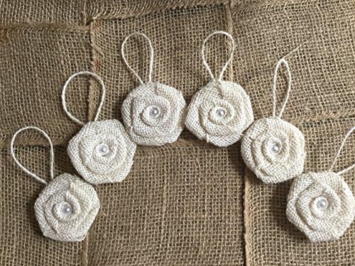 Rustic Christmas Decorations Set of 6 Ivory Burlap Flower Hanging Christmas Ornament Tree Wreath Table Package Decoration Holiday Party