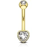 COCHARM 14K Gold Plated 925 Sterling Silver Belly Button Ring - Dainty Heart Navel Piercing Jewelry for Women