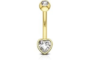 COCHARM 14K Gold Plated Belly Button Rings 925 Sterling Silver Belly Button Ring Dainty Heart Belly Navel Rings for Women Bel