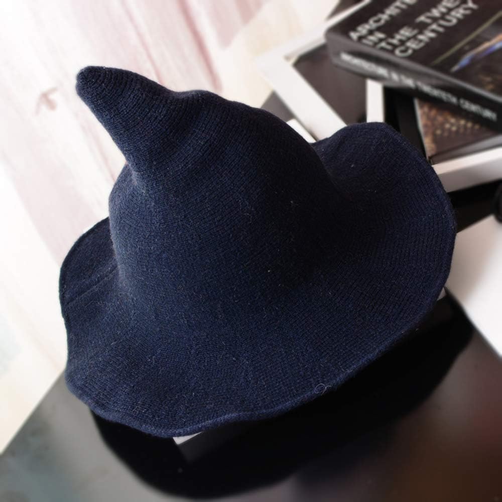 QBSM Womens Black Witch Hats Modern Knit Wool Wizard Hat Cap for Halloween Party Costume: Toys & Games
