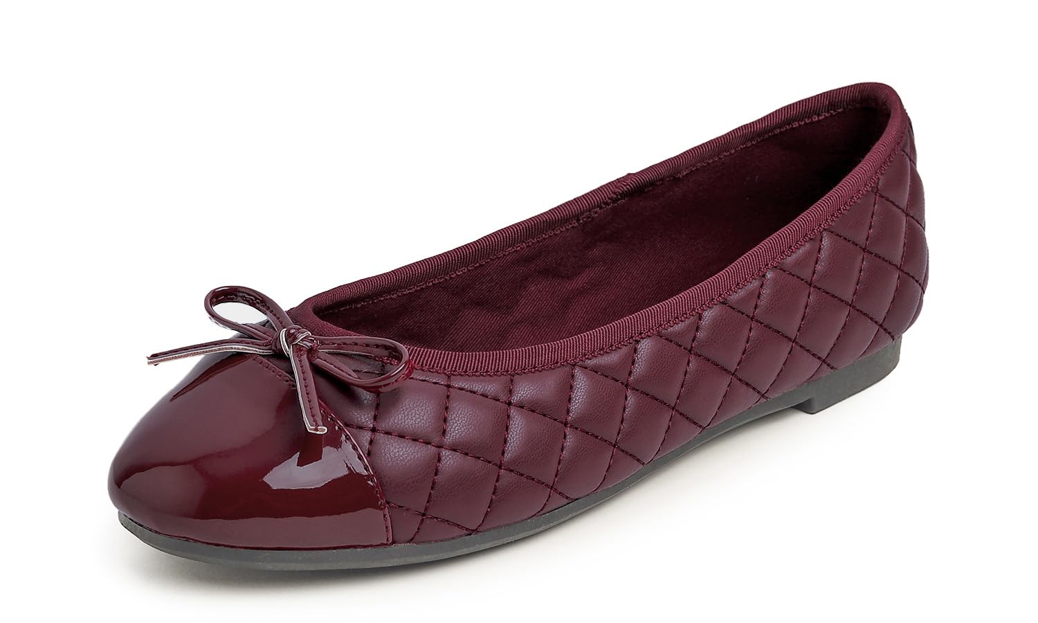 Photo 1 of FEVERSOLE Women's Bow Tie Fashion Dress Slip On Shoes Round Toe Ballet Flat Burgundy Quilted Patent Toe Cap Size 8.5 M US