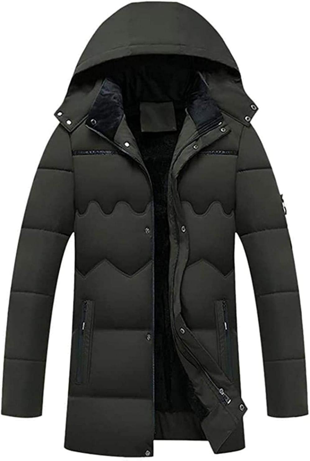 Men Puffer Jacket with Hooded Parkas, Longline Thicken Padded Jacket Windproof Outdoor for
