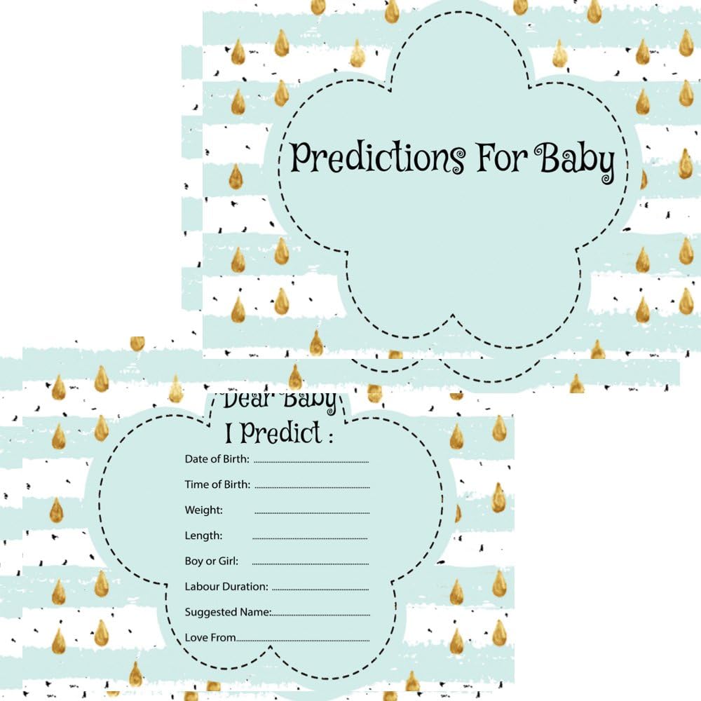 Baby Shower Prediction Cards 16 Guests Keepsake Game Activity Mint Raindrop (16 Prediction Cards)
