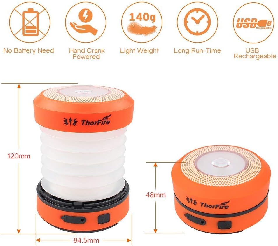 ThorFire LED Camping Lantern Lights Hand Crank USB Rechargeable Lanterns Collapsible Mini Flashlight Emergency Torch Night Light Tent Lamp for Camping Hiking Tent Garden Patio - CL01: Sports & Outdoors