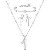 SWEETV Pearl Bridal Jewelry Set for Wedding, Bow Necklace and Earring Sets for Women Bridal Bridesmaid, Cubic Zirconia Silver Jewelry Set Wedding Prom Anniversary Jewelry Gifts