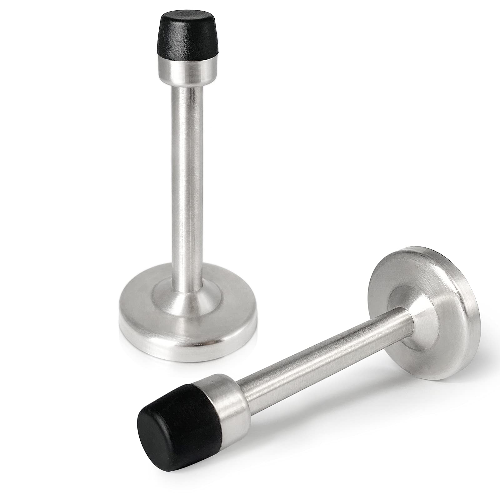 Door Stops 2 Pack, 5 Inch Long Door Stopper, Wall Mount, Brushed Nickel Doorstops with Sound Dampening Rubber Bumper Tip Wall Protector, 120mm