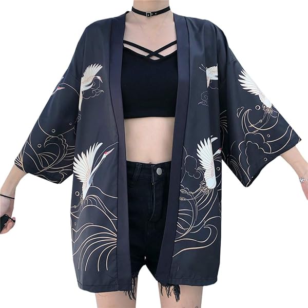 Cardigan Kimono Japonais DOVWOER Pour Homme Et Femme - Ouvert Devant, Léger, Coupe Ajustée - Imprimé Multicolore Décontracté