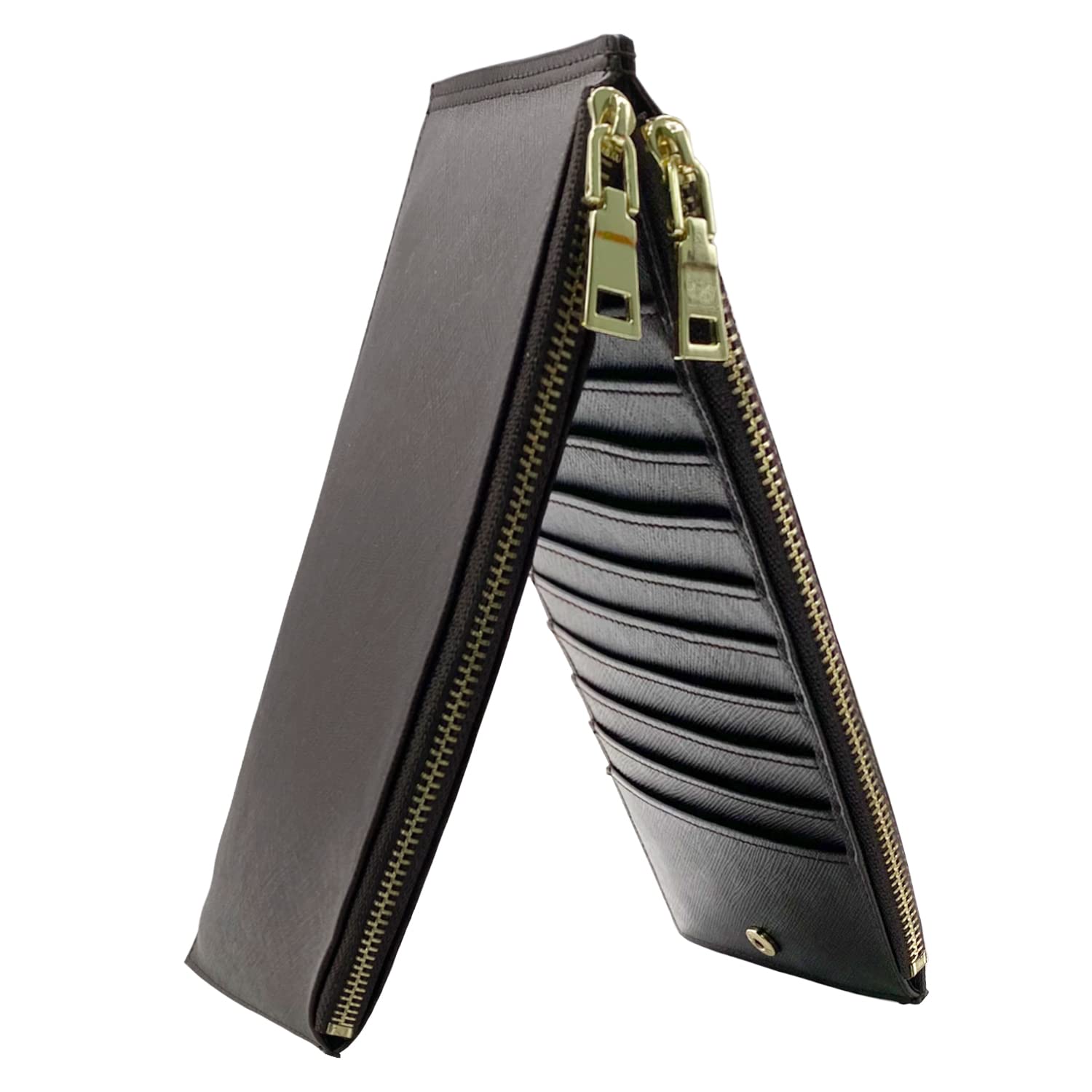 ehsbuy Genuine Leather Credit Card Holder Wallet for Women Bifold Large Card Purses RFID Blocking Ladies Phone Wallet with Zipper Pocket