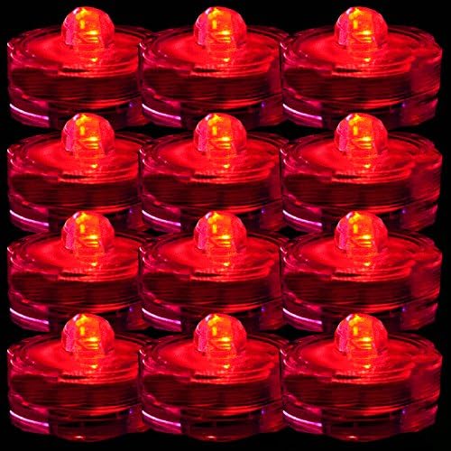 Waterproof Submersible Led Lights Tea Lights for Wedding, Party, Decoration (24 Pieces Red)